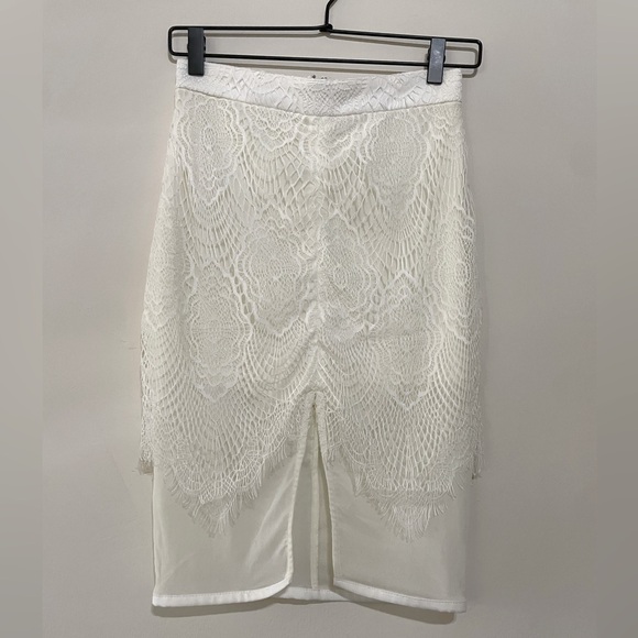 House of CB Dresses & Skirts - Cream Midi Pencil Skirt with Slit for Cocktail Events